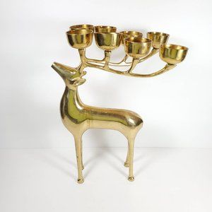 Vintage Brass Reindeer Deer Candelabra Christmas Decor Brass Metal Candle Holder